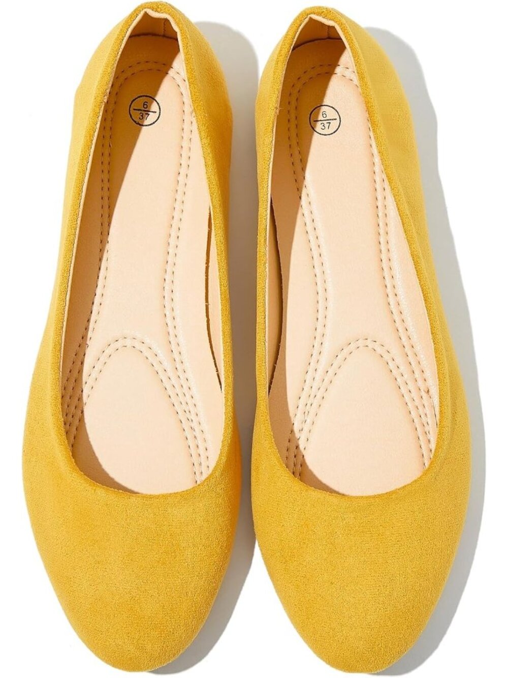 Women's Yellow Round Toe Ballet Flat Slip On Dressy Casual Low Heel Shoes